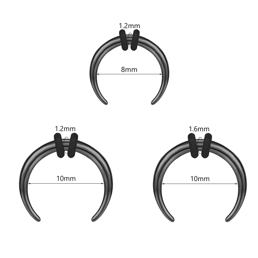 1 pièce Punk corne de bœuf forme acier inoxydable Septum Piercing 14G & 16G cône civière nez anneau noir nez expanseur 8MM/10MM