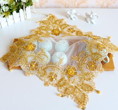 Luxus spitze Gold perlen stickerei ort tisch matt tuch Pad tasse becher gericht deckchen Tee Untersetzer tischset Weihnachten hochzeit küche: Gold 4