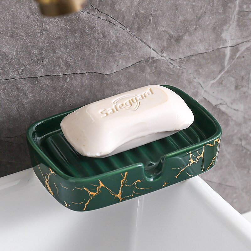 Jabonera de cerámica marmoleada de estilo europeo, jabonera de baño doméstica, jabonera escurrible de alta gama para inodoro, accesorios de baño
