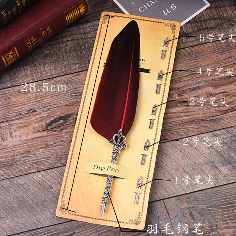 Retro English Calligraphy Feather Dip Pen Writing Stationery 5 Nibs Wedding Quill Pen Fountain Pen Office Supplies: 05