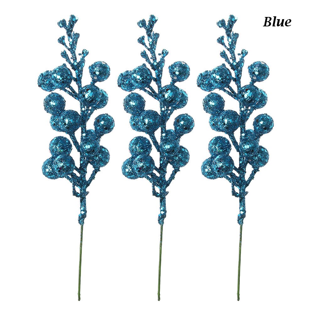 3Pcs/lot Colorful Christmas Tree Decoration Fruit Hanging Baubles Sequins Cherry Berries Party Ornament Xmas Wreath Accessories