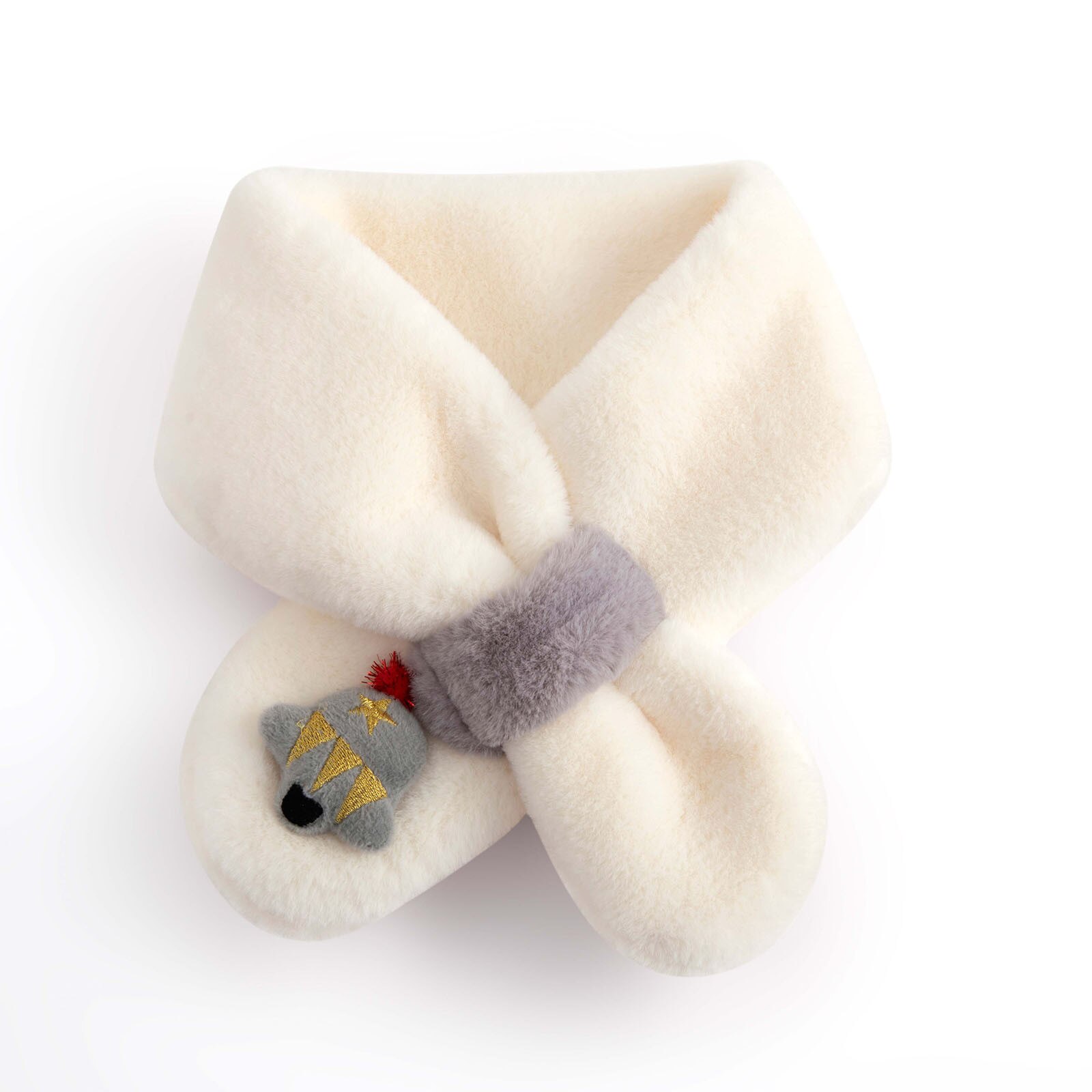Christmas Cartoon Plush Scarf for Children Scarves Winter Cartoon Embroidery Scarf Boys Girls Xmas: White