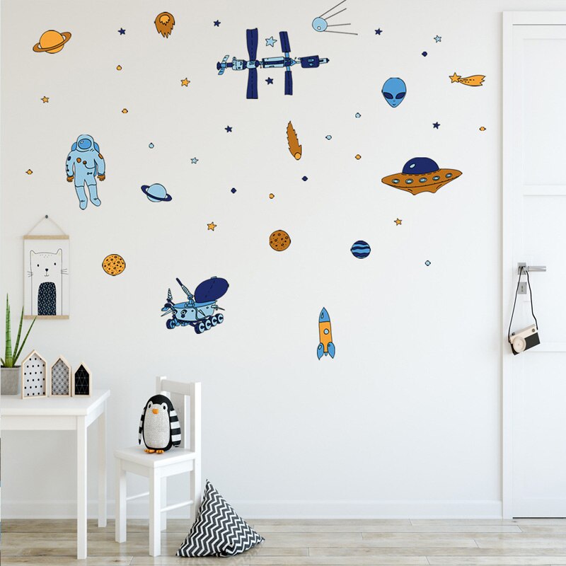 Spaceship space rocket flying saucer alien Wall Sticker for kids rooms bedroom decorations wallpaper Mural Art Decals stickers