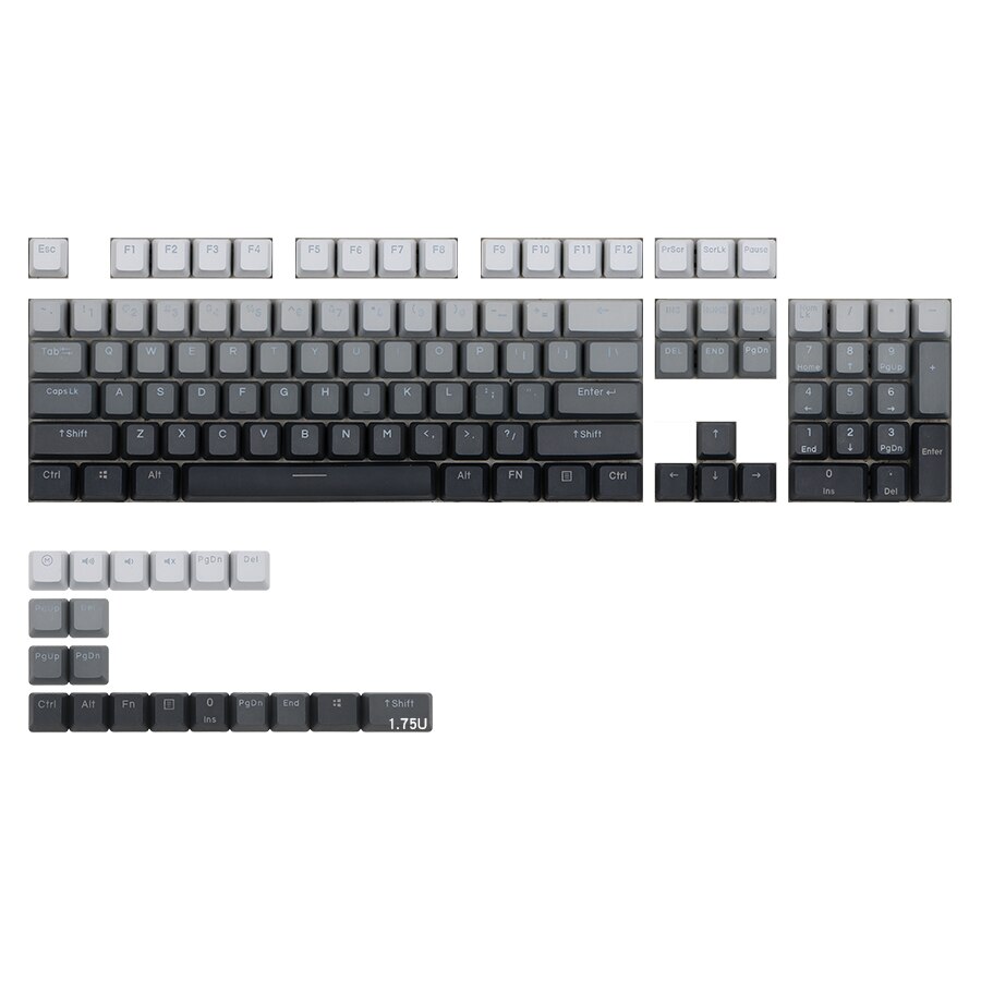Mechanical Keyboard Keycaps White to Black Gradient PBT OEM Profile Backlit Transparent 68 87 104 Key GK61 Varmilo: Top Print 123 Keys