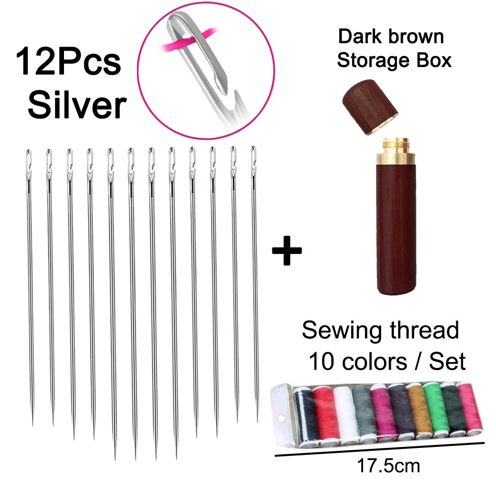 12Pcs/set Elderly Stainless Steel Needle-side Hole Blind Needle Household Sewing Hand Sewing Needles Threading Apparel Sewing: Silver A Set 4