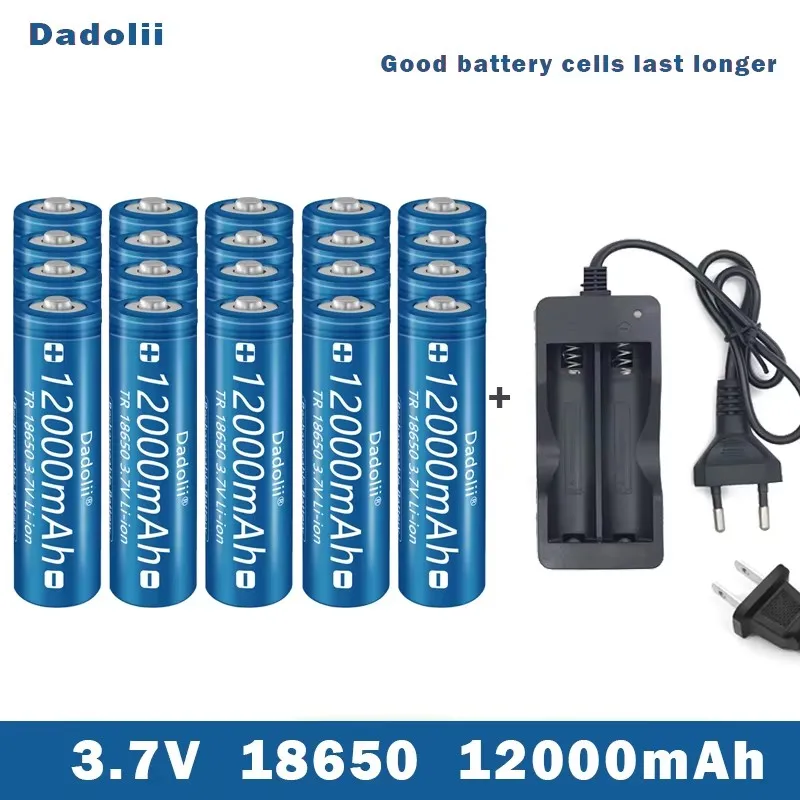 18650 Battery Rechargeable Battery 3.7V 18650 12000mAh Capacity Li-ion Rechargeable Battery For Flashlight Torch Battery+Charger: Brown