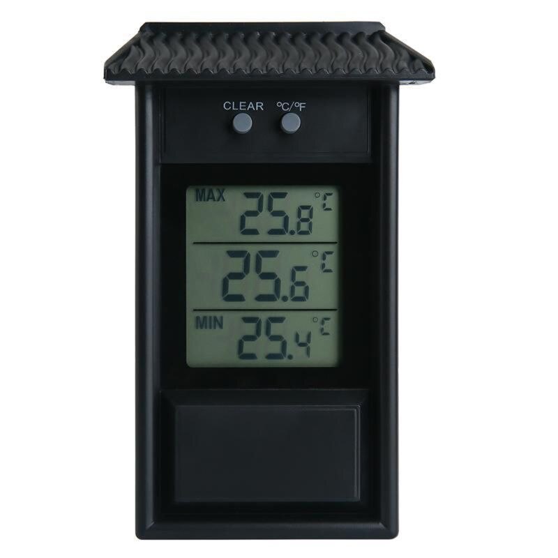 LCD Digital Indoor/Outdoor Waterproof Thermometer Garden GreenHouse Wall Temperature Measurement Max Min Value Display C7AC: Black