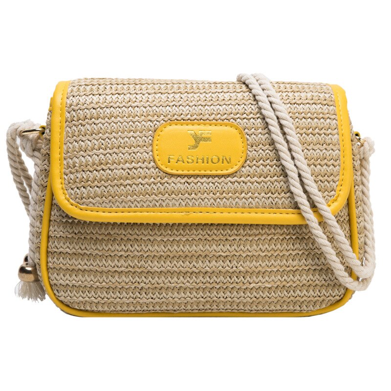 Bolsa de paja de verano tejida para mujer, bolso de mano femenino, cruzado, a la , de noche,: Yellow A