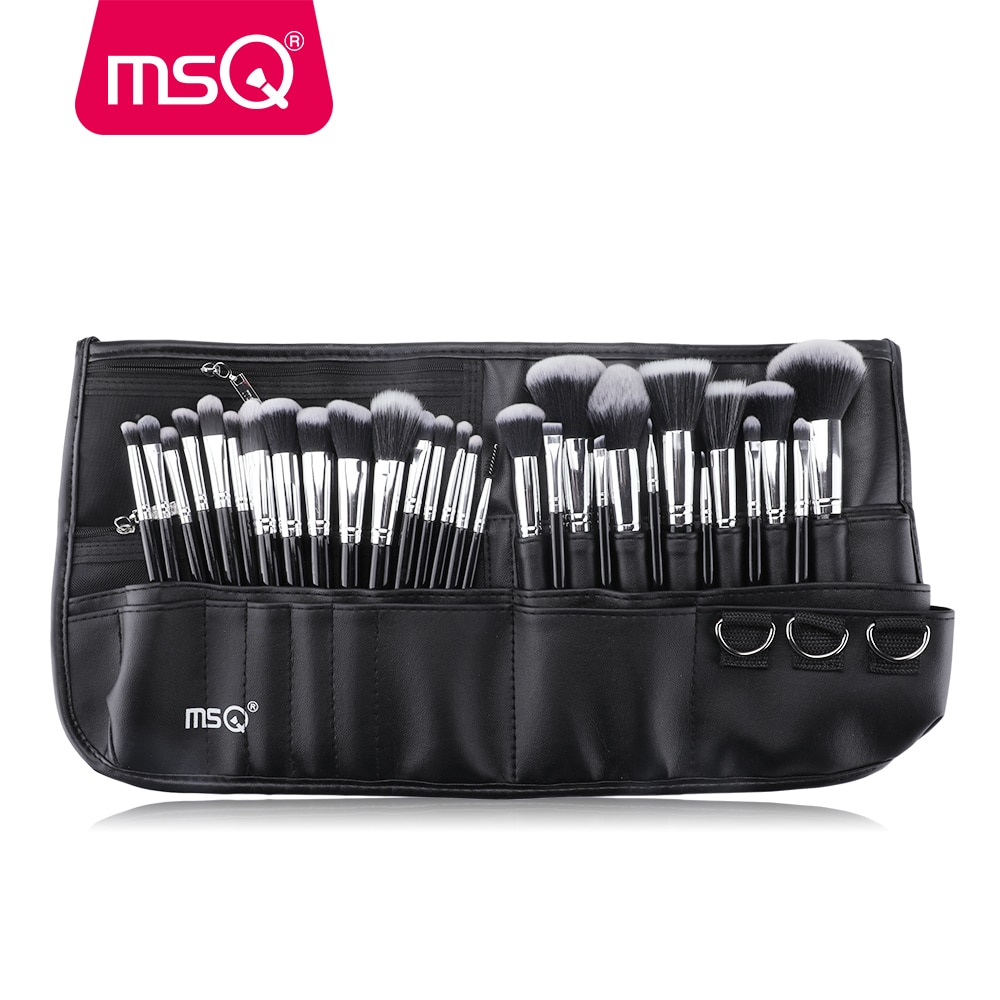 Msq 29 stuks make-up kwastenset synthetisch haar foundation poeder blush eyeliner cosmetica met zwarte heuptas