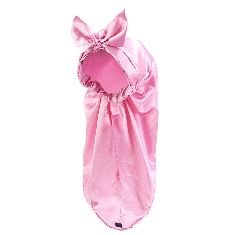 Bonnet de nuit en Satin pour femmes, Turban en soie, Invisible, plat, réglable, avec nœud, coiffant, pour la nuit: Rose