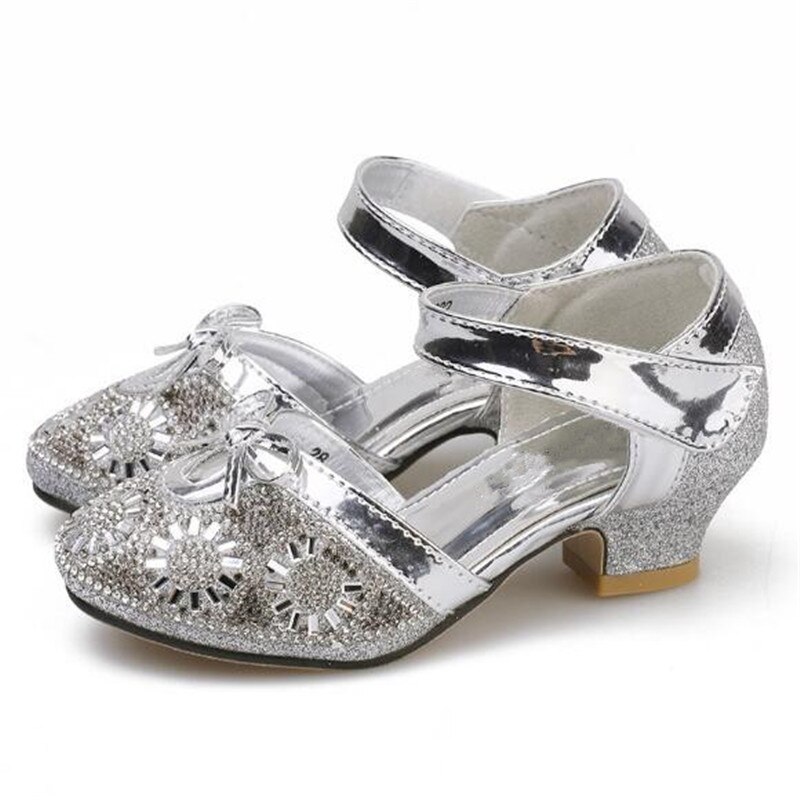 Kinderen Schoenen Hoge hakken Strass Prinses Dans Schoenen Meisjes Mode Jurk Schoenen Student School Kids Lederen Schoenen 04: Zilver / 9.5