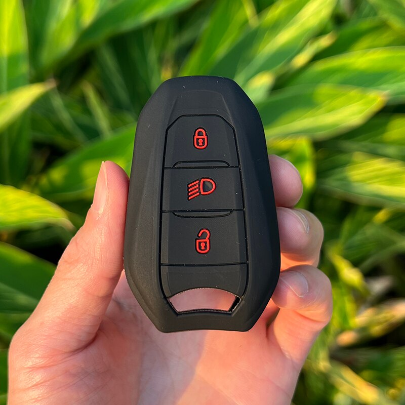 Silikone bilnøgle cover til citroen  c2 c3 c5 x7 c4 picasso berlingo til peugeot 208 308 408 508 3008 4008 5008 smart key: Sort med rødt