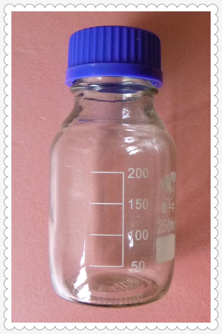 250ml,Glass Reagent Bottle w cap,Transparent,Graduation 200ml,Boro 3.3 labware