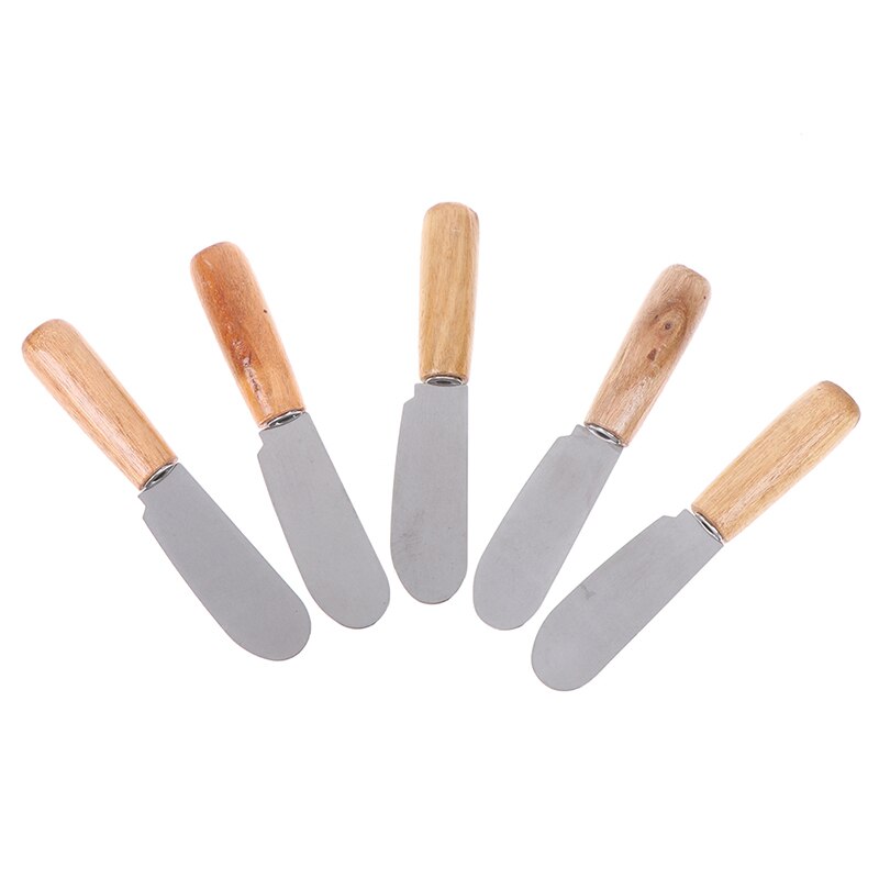 1 st 10.2*2cm mini smörgåsspridare smör ostskärkniv rostfri spatel köksredskap med trähandtag