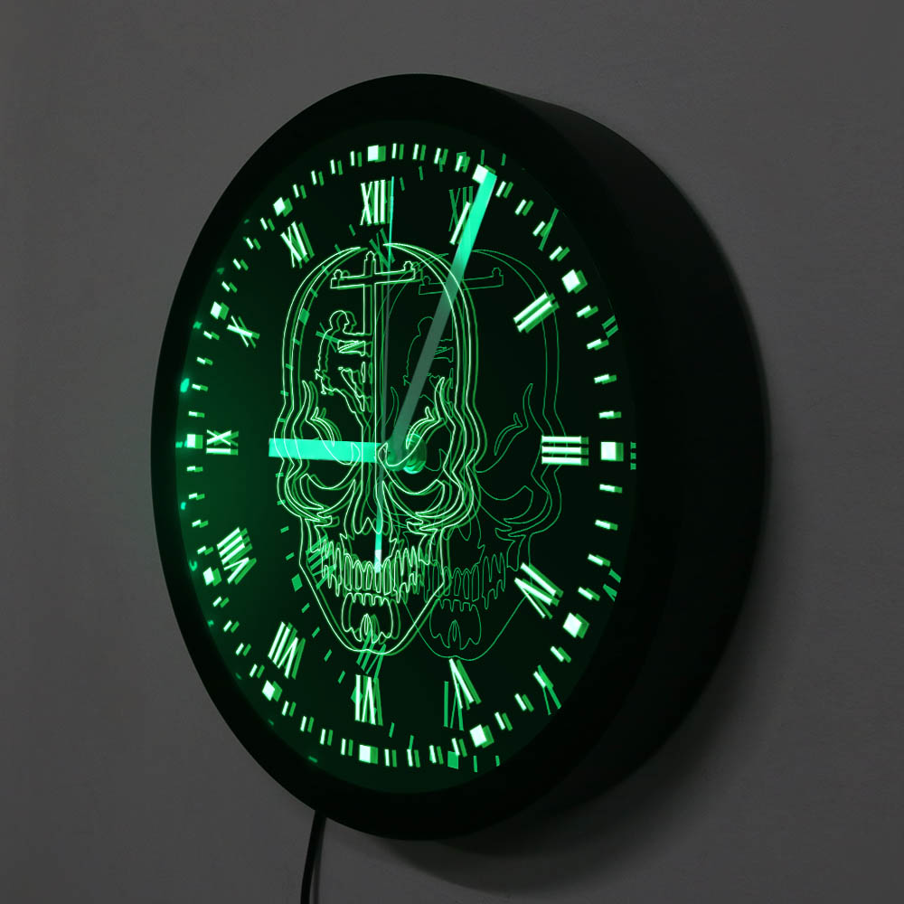 Power Lineman Electric LED Neon Wall Clock Lineman Skull Head Portrait Electrician Engineering Skull Wall Clock Glow in Dark