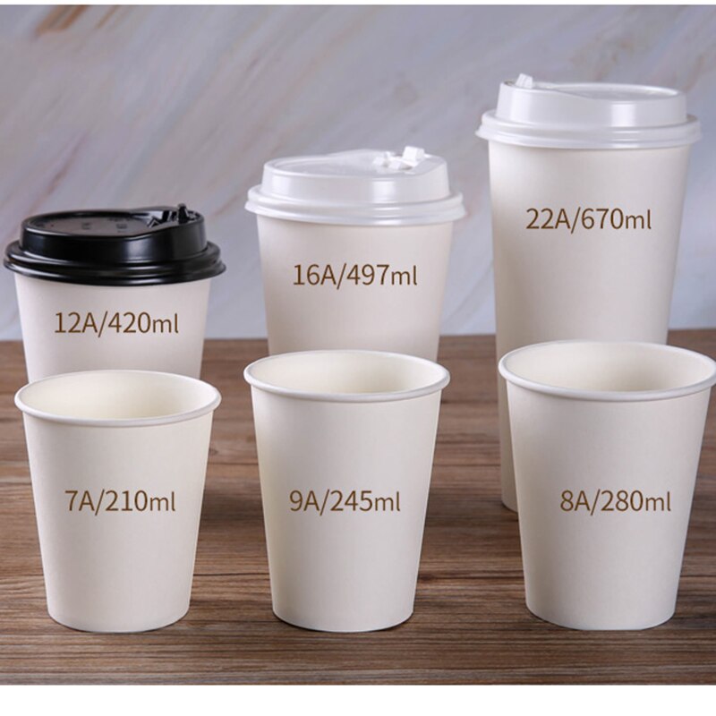 50pcs/pack White Paper Cups With Lid Disposable Coffee Cup Milk Tea Cup Household Office Drinking Accessories Party Supplies