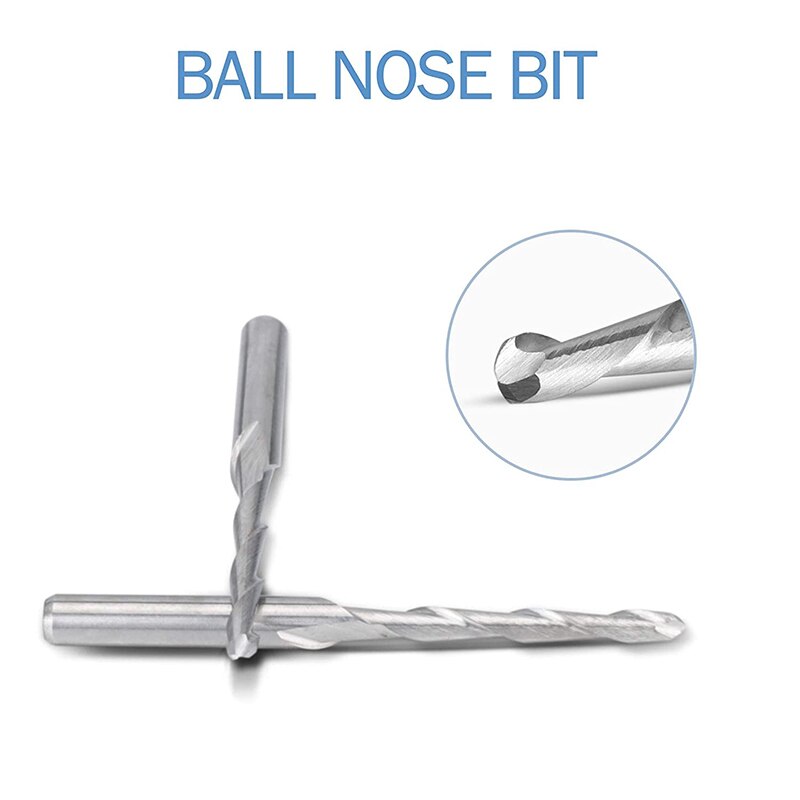 10Pcs CNC Router Bit 2mm Ball Nose End Mill 2-Flute Spiral Upcut Milling Cutter Engraving Carving Tool Set