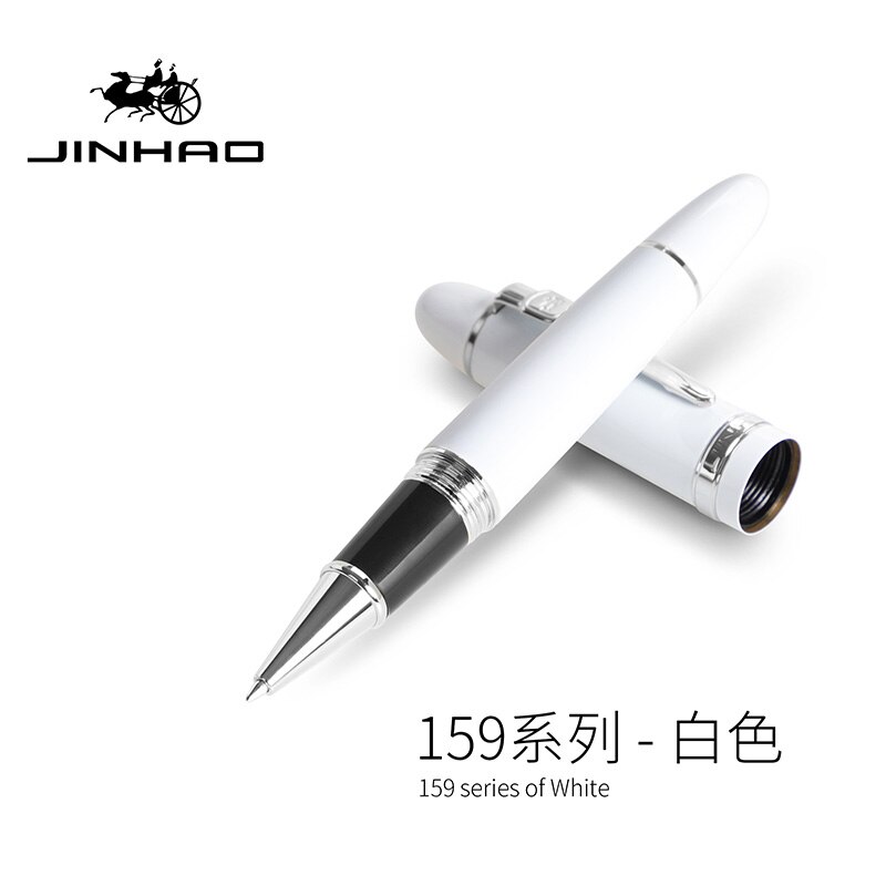 jinhao 159 Rollerball pen 0.5 MM screw cap metallic silver clip luxury pen students stationery office supplies: white