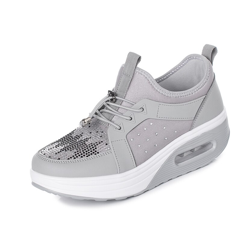 Swing Toning Shoes Women Weight Loss Air Cushion Fitness Shoes Ladies Breathable Lace Up Sport Wedge Slimming Sneakers: Gray / 38