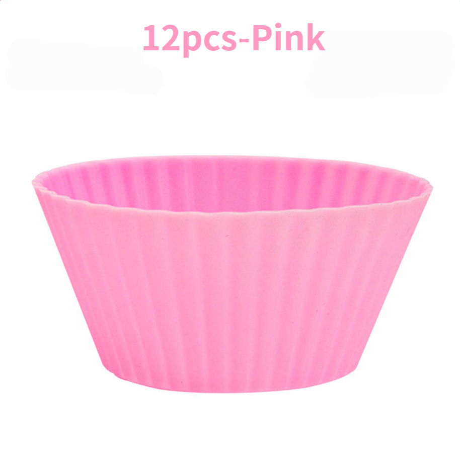 12 unids/set molde de silicona para pastel de forma redonda herramientas de decoración de pasteles DIY moldes para hornear magdalenas y magdalenas cocina utensilios para hornear fabricante: Rosa
