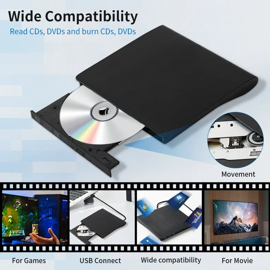 External CD DVD Drive USB 3.0 CD Burner Portable CD +/-RW Drive DVD Player ROM Rewriter Burner For Mac Desktop PC Laptop Windows