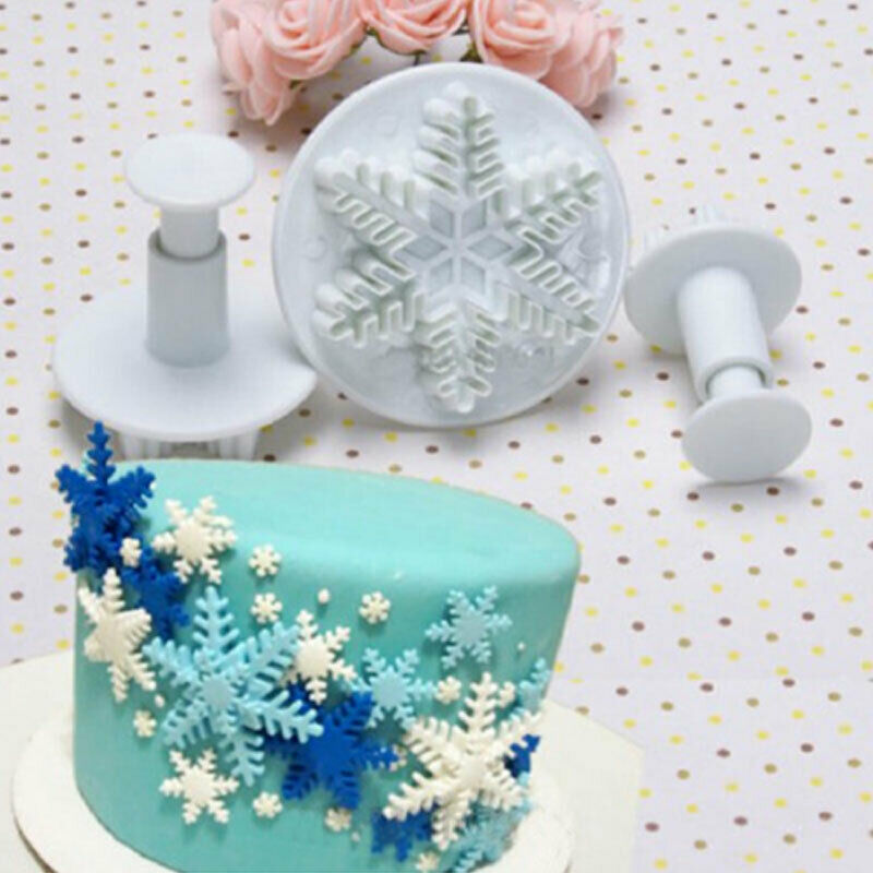 3Pcs Sneeuwvlok Plunger Cutter Mold Fondant Cake Sugarcraft Decor Gereedschap Keuken Accessoires