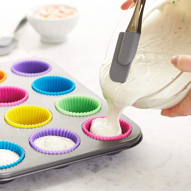 12 kpl/setti silikoninen kakkumuotti pyöreän muotoinen muffinssi cupcake leivontamuotti keittiön ruoanlaitto leivonnaisten valmistaja tee itse kakun koristelu työkalut