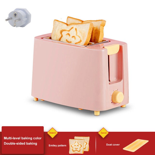 Household Automatic Bread Baking Maker Stainless Steel Electric Toaster Breakfast Machine Toast Sandwich Grill Oven 2 Slice: Pink Pattern Cover