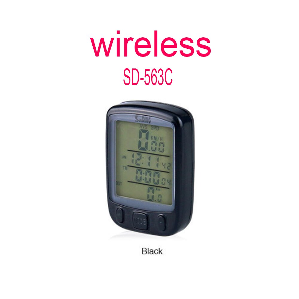 Sunding Road Bike Mountain Bike Stopwatch 563AC Bicycle Speed Meter Paper English Cable Wireless Night Light Mileage Speedometer: wireless 563C Black