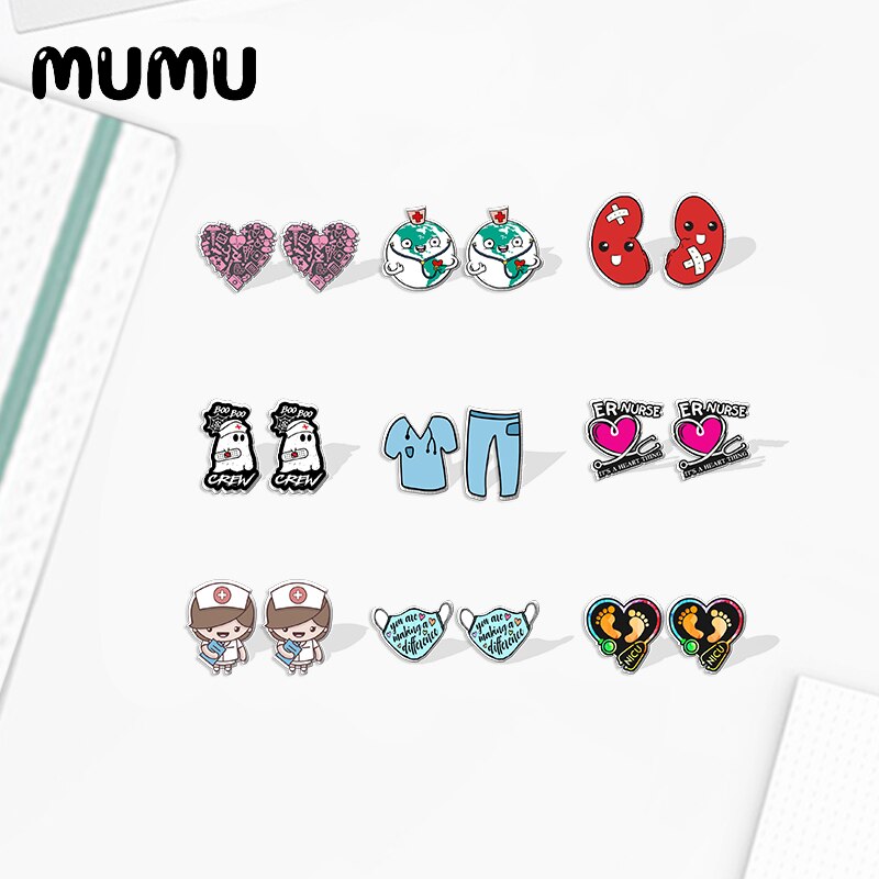 Pendiente de tuerca de acrílico para enfermera, joyería de resina epoxi con dibujos animados, para , novedad de