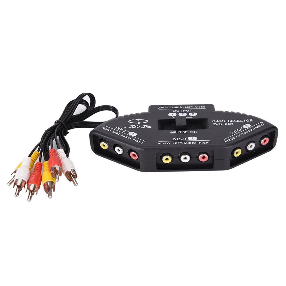 Tonbux 3-Way Audio Video AV RCA Splitter Black Switch Selector Box Splitter with/3 RCA Cable