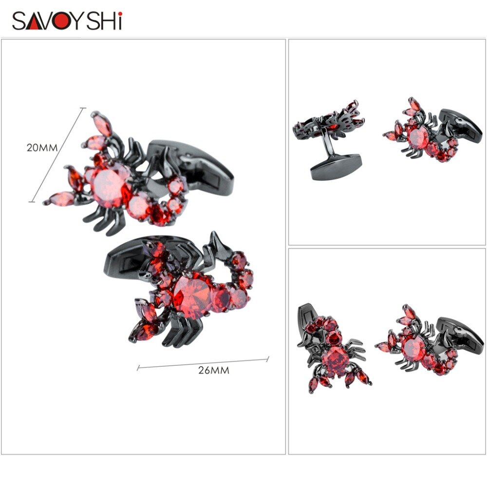 Savoyshi novidade escorpião abotoaduras para homens camisa punhos de alta qualidade vermelho zircons animal manguito links marca moda masculina jóias