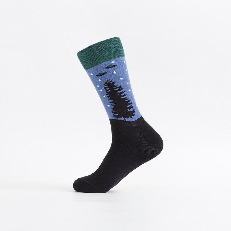 MODA MULAYA Happy Socks Women Men Pineapple Novel Rocket UFO Banana Football Cotton Funny Stock Wedding Christmas Outside: AB Side UFO
