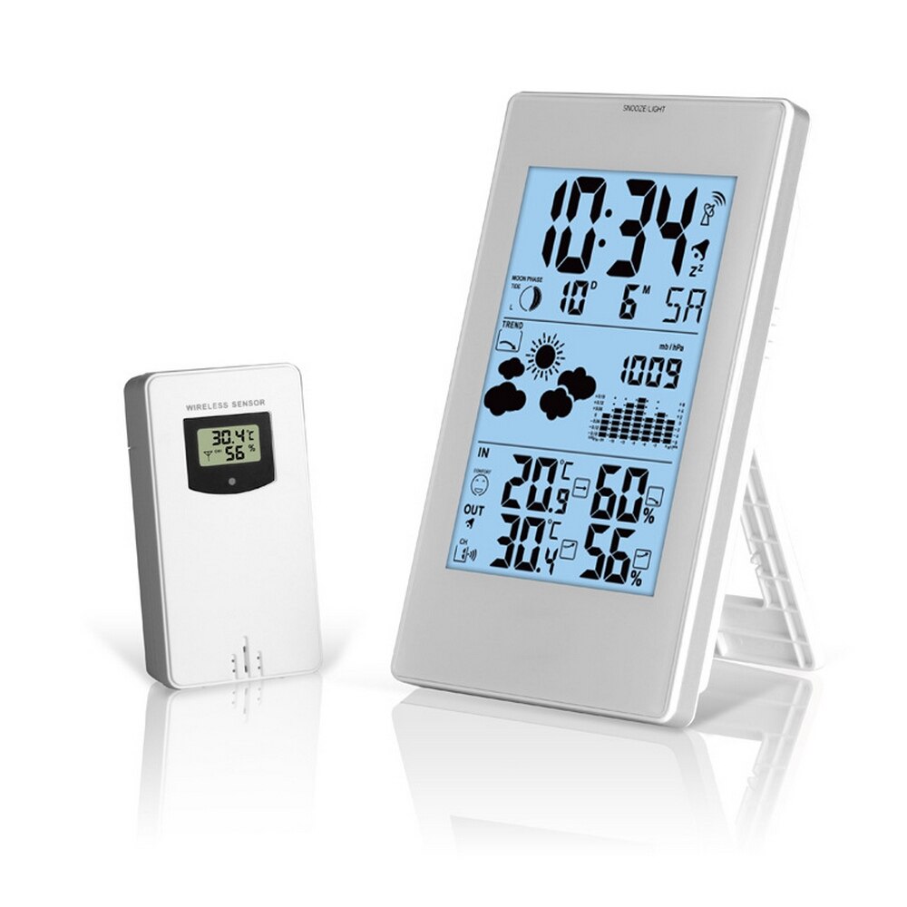 Lcd digitalt vækkeur temperatur fugtighedsmåler elektronisk tid temperatur dato display ur indendørs udendørs vejrstation
