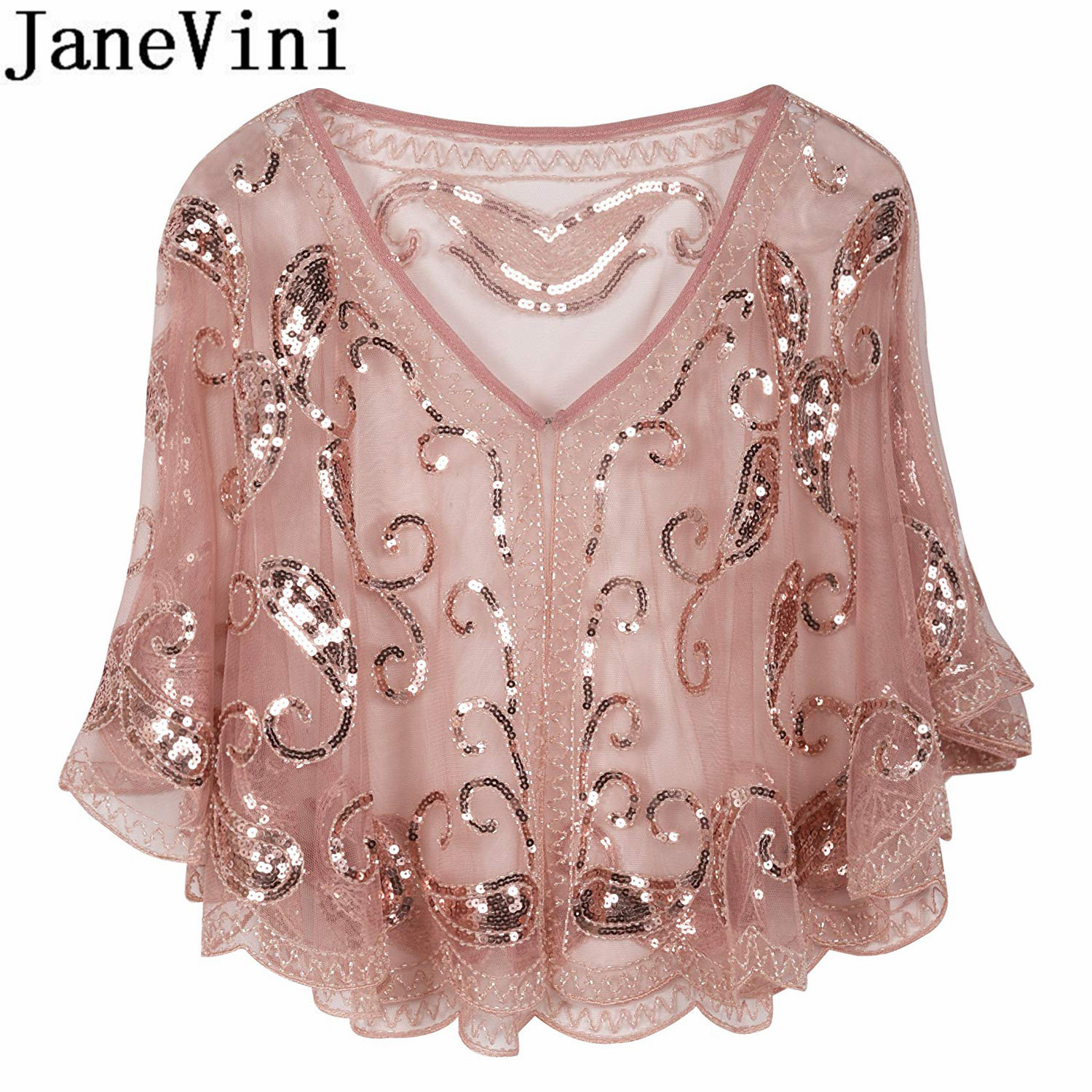 JaneVini paillettes scintillantes Capes de soirée pour femmes or noir perles fête de mariage enveloppes de mariée Boleros manteau étoles Cape de mariée