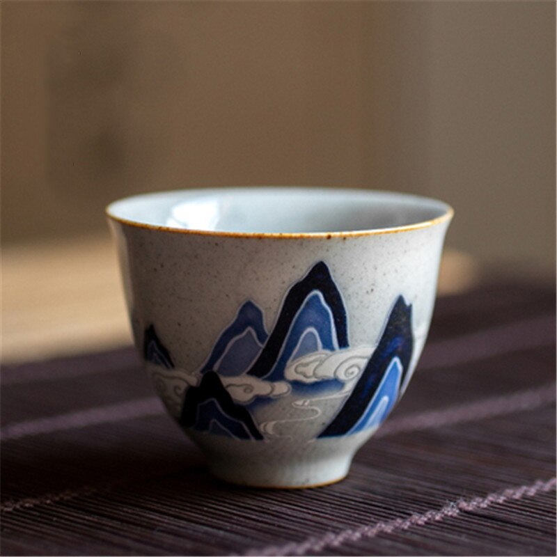 Retro Blue and White Teacup Large Master Tea Cup Tea Set Single Personal Household Small Bubble Tea Cup: A3