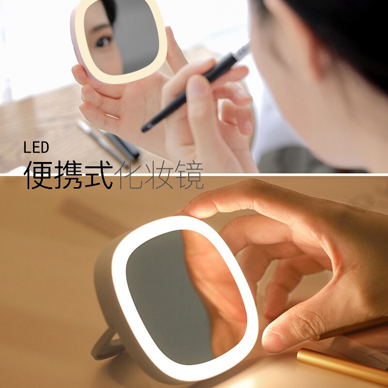 LED Lighted Travel Makeup Mirror Foldable Compact Handheld Illuminated Mirror Bathroom Mirror Operated Stand for Tabletop Travel