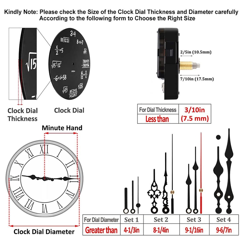2Pcs High Torque Silent Clock Movement Mechanism with 4 Different Hands DIY Quartz Motor Kit Repair Parts Replacement