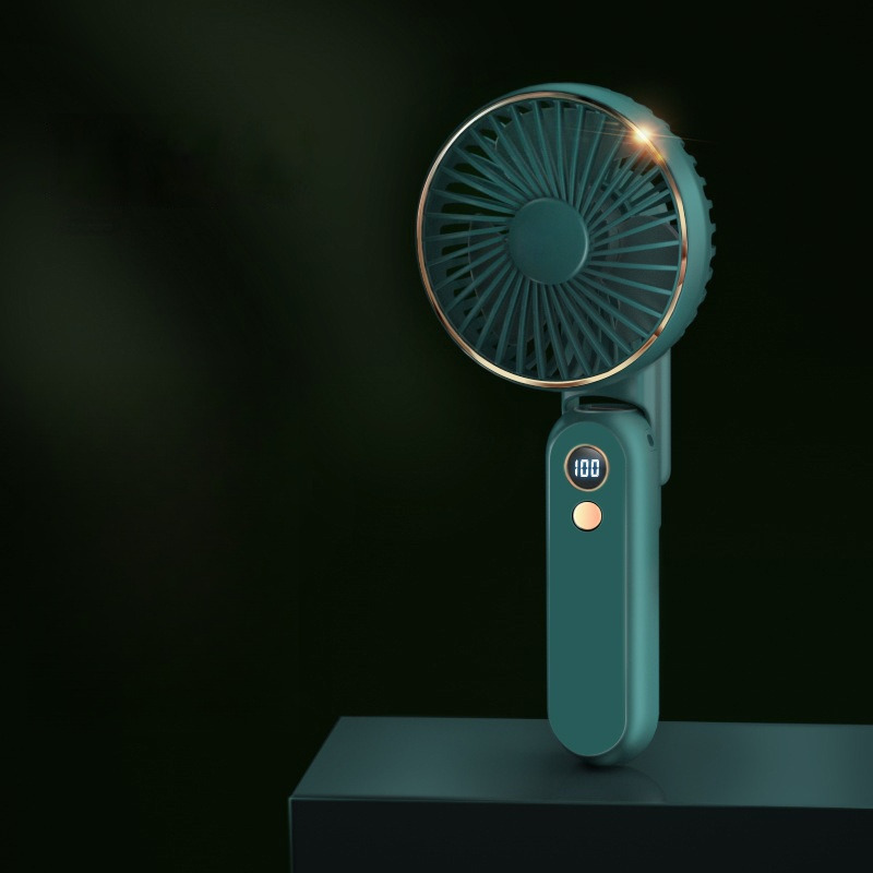 180 ° foldbar håndholdt usb mini-ventilator til hjemmet, bærbar genopladelig digital display, lomme, høj vindkraft elektrisk ventilator: Grøn