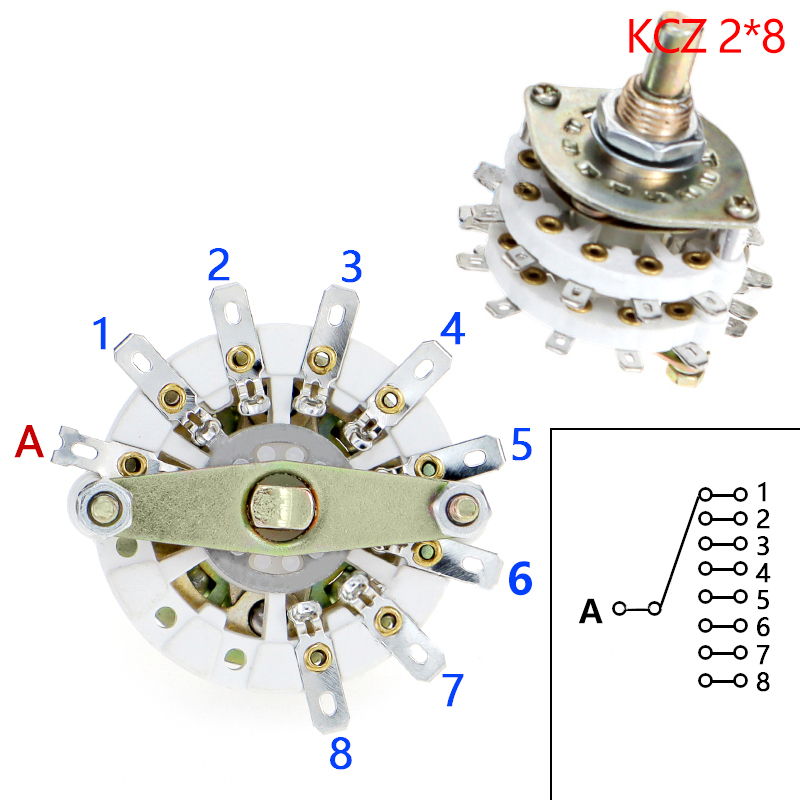 KCZ 2 Pole 6/7/8/9/10/11 4 Pole 3/5 Position With Channel Rotary Switch Selector With Cap Rotary Switch Selector: green