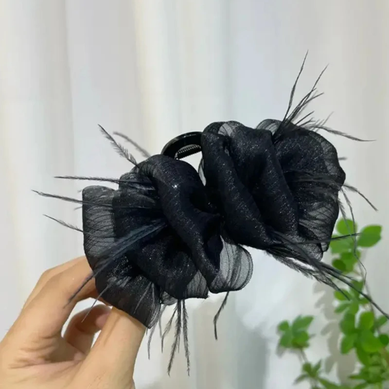 Mesh Bow Grip Clip Women Girls Sweet Black Large Hair Clip Shopping Wedding Daily Hair Claws Hair Accessories: Yellow