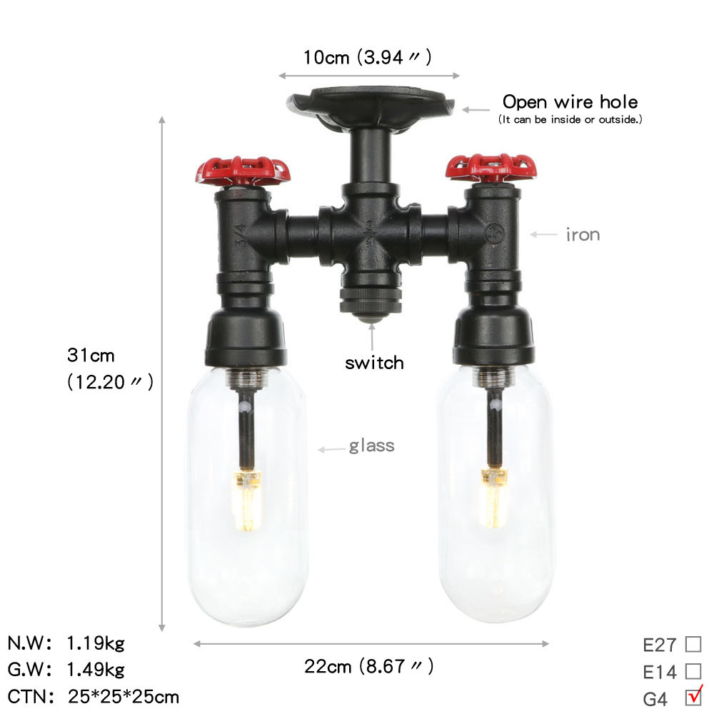 Retro Industrie Decke Licht Vintage Schwarz Wasser rohr Lampe sind Glas lampenschirm Lampen wohnzimmer schlafzimmer Lichter Hause Licht: 7