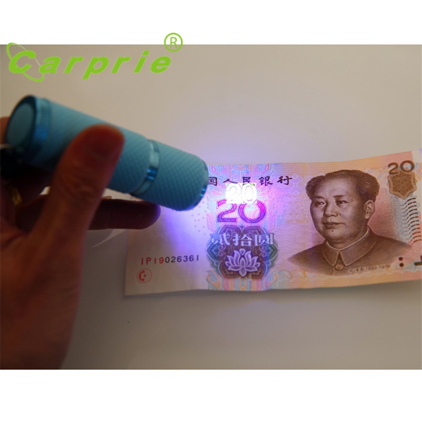 Super Mini Aluminum UV Ultra Violet 9 LED Flashlight Torch Light Lamp Black 170119