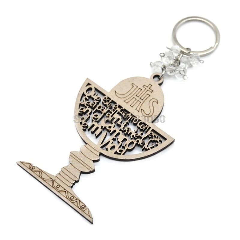 QX2E Key Ring Round Hang Hoop Angel Boys Girls Love Holy Grail Cross Wooden Pendants Keychain DIY Wedding Decorations: 8