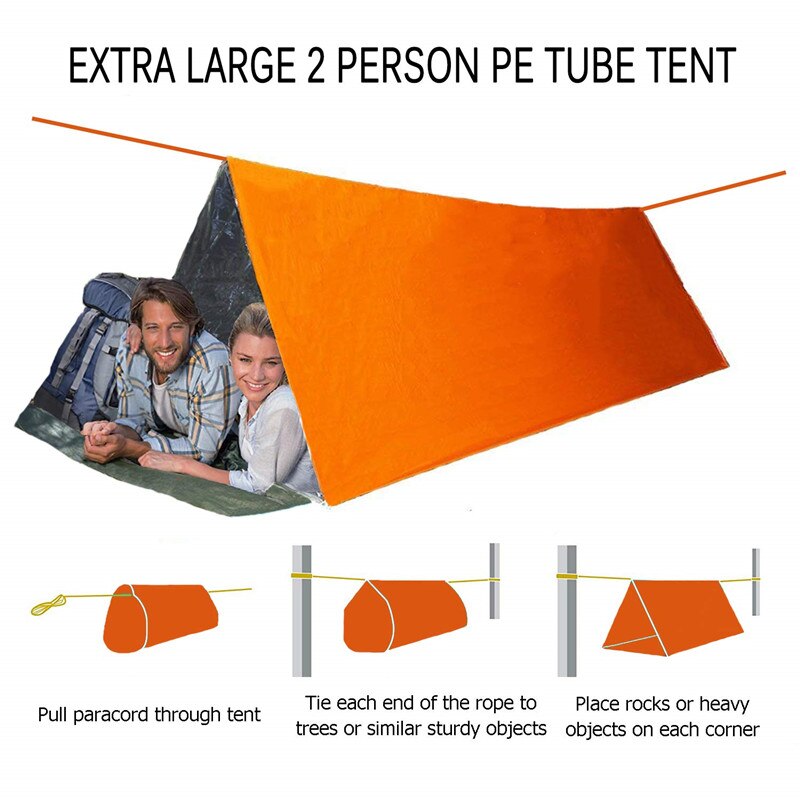 2-4 Person Mylar Emergency Tube Tent Shelter Survival Tent Lightweight Waterproof Thermal Emergency Blanket for Camping Hiking: Orange