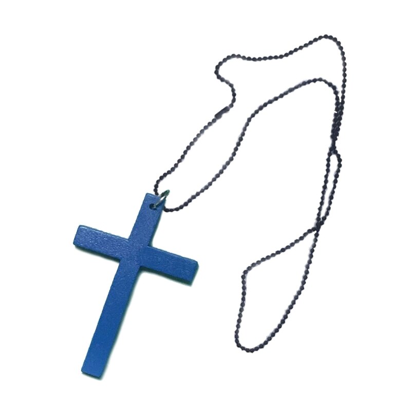 XX9B Houten Kruis Hangers Ketting Natuurlijke Houten Kruis Ambachten Sieraden Projecten Decor: blue