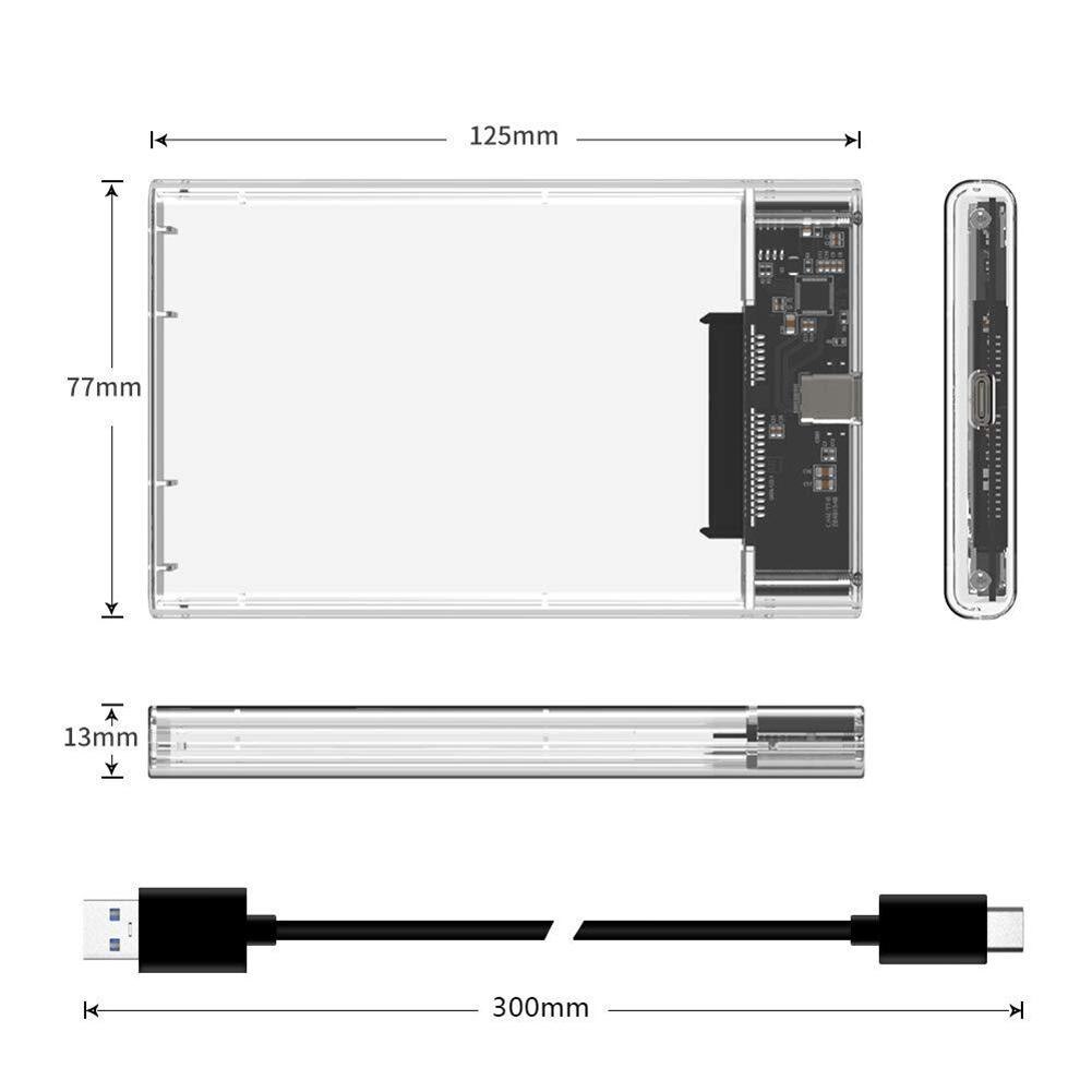 SSD Case Classic Delicate Texture Solid SATA to USB 3.1 Transparent 5Gbps Type-C Solid State Drive for Mac OS