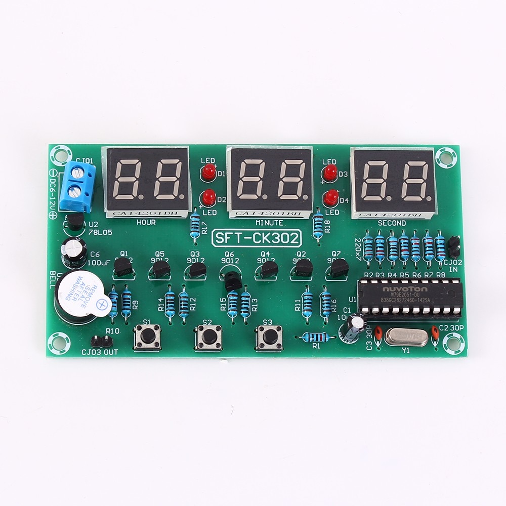 6 Bit DC 6V-12V LED Electronic Clock Module Alarm Clock Countdown Stopwatch Multi-function Digital Electronic Clock Board