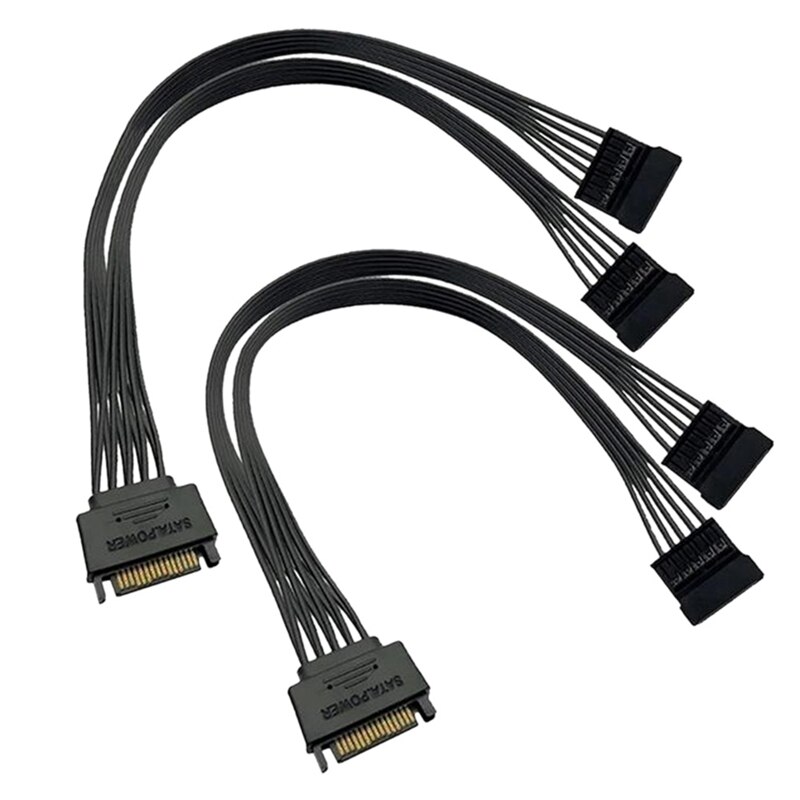 2PCS SSD Power Cable Hard Drive Power Cable SATA 15 Pin Male To 2XSATA 15 Pin Female Power Y-Splitter Extension Cable