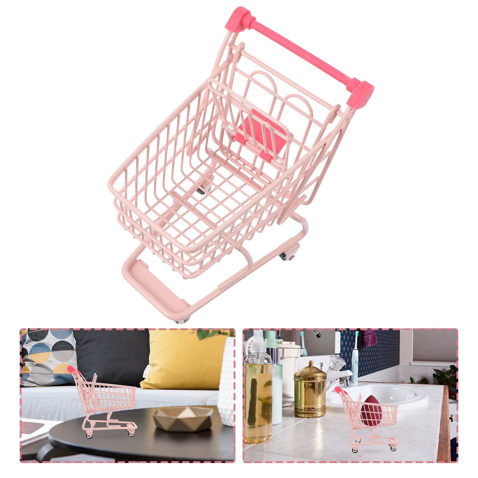 Mini Shopping Cart Decorative Mini Trolley Photography Props Metal Shopping Cart: Pink